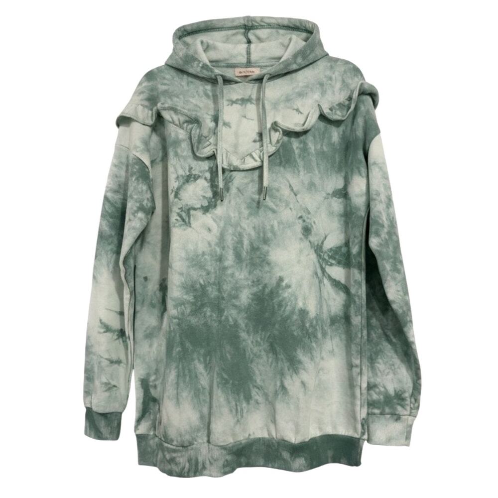 Wonderly Tie Dye Hoodie Womens Medium Green Ruffle Detail Pullover Casual